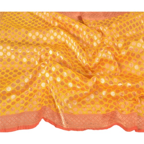 Sanskriti Vintage Dupatta Art Silk Yellow Zari Woven Brocade Party Scarves Scarf - Picture 8 of 12
