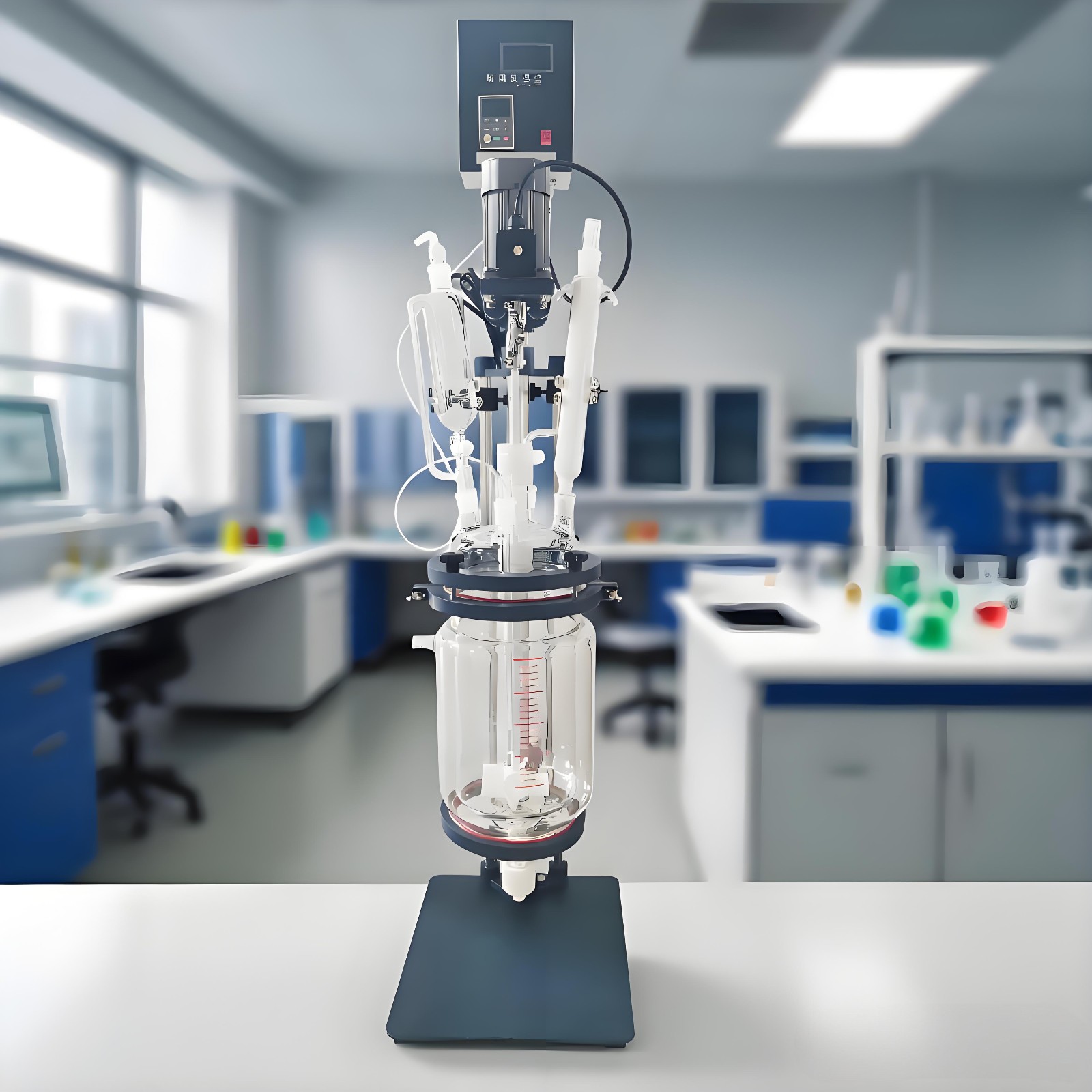 5L Digital Jacketed Glass Reactor,220V Double-Layer Chemical Lab Reaction Vessel