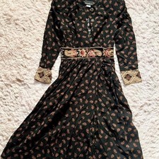 Vintage Paisley Belted Midi Dress Womens 4 Professional Indie Cottage Core Retro