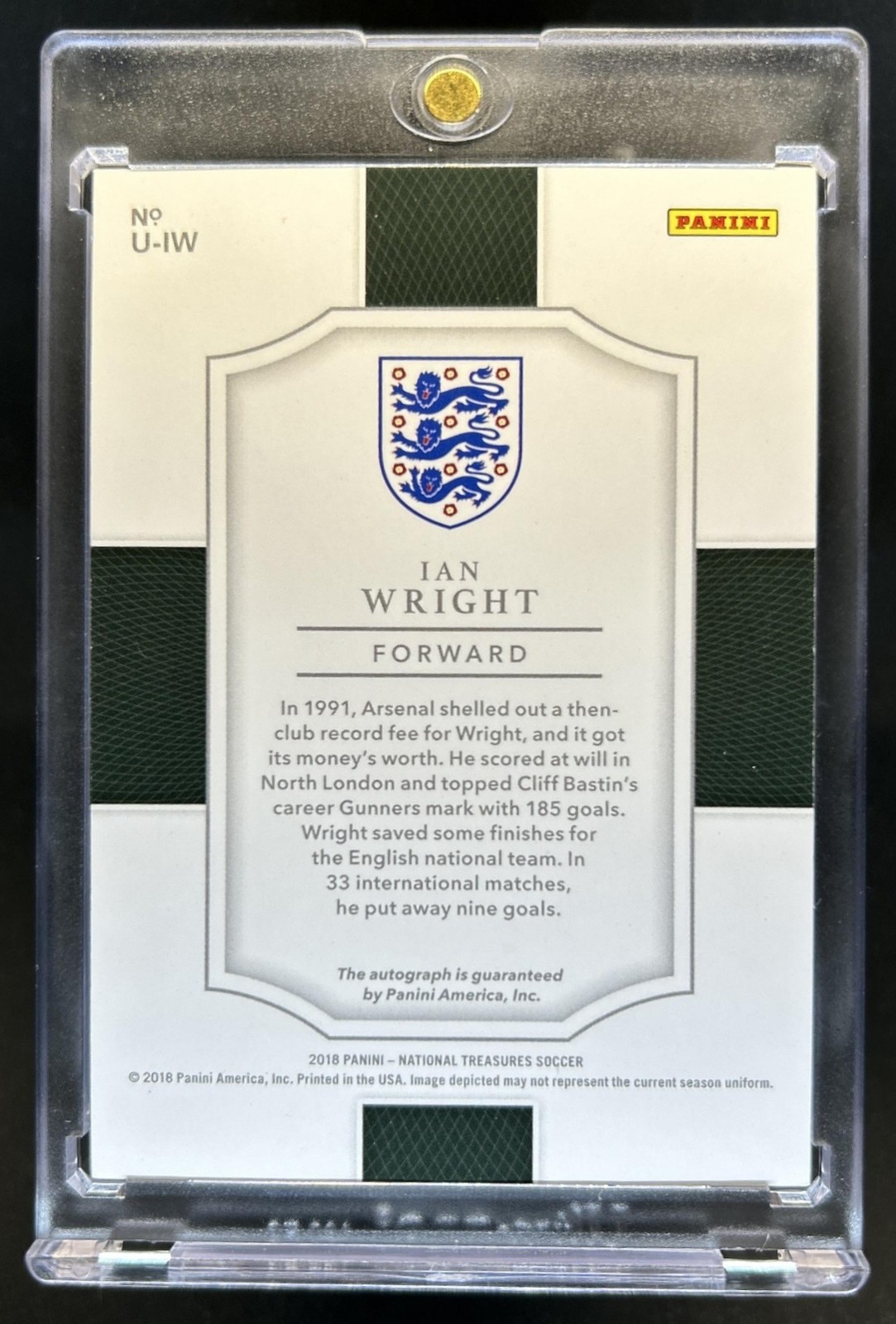2018 Panini National Treasures Ian Wright Unparalleled Auto #/50 England view 2