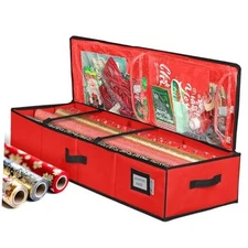 Premium Wrapping Paper Storage Container -Durable Material 600D tear-proof  Red