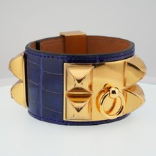 Hermes Collier de Chien Bracelet Porosus Croc...