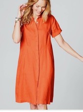 J. Jill Love Linen Dress Size M Orange Zinnia Saffron Pockets Collar Shirt Dress