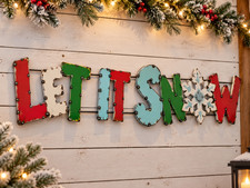 Let It Snow Metal Christmas Wall Sign Rustic Holiday Decor