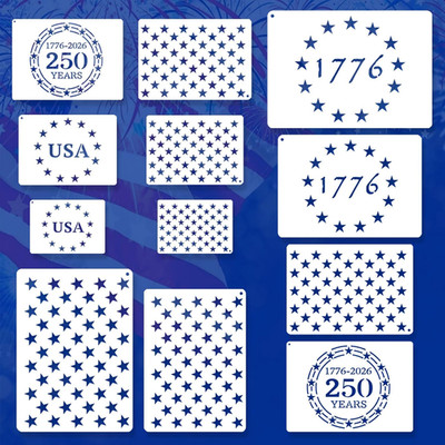 12 Pcs Independence Day Star Stencils for Painting Set, Reusable 4Th of July Mul
