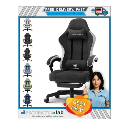 GTPLAYER Gaming Stuhl Ergonomischer Gaming Sessel Schreibtischstuhl mit Stoff...