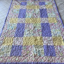 New Handmade Baby Quilt   32  x46    Cotton Patchwork, Lilac Border.