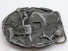 Bergamot Brass Works Belt Buckle Farm Scene "The Old Farm" Made in USA