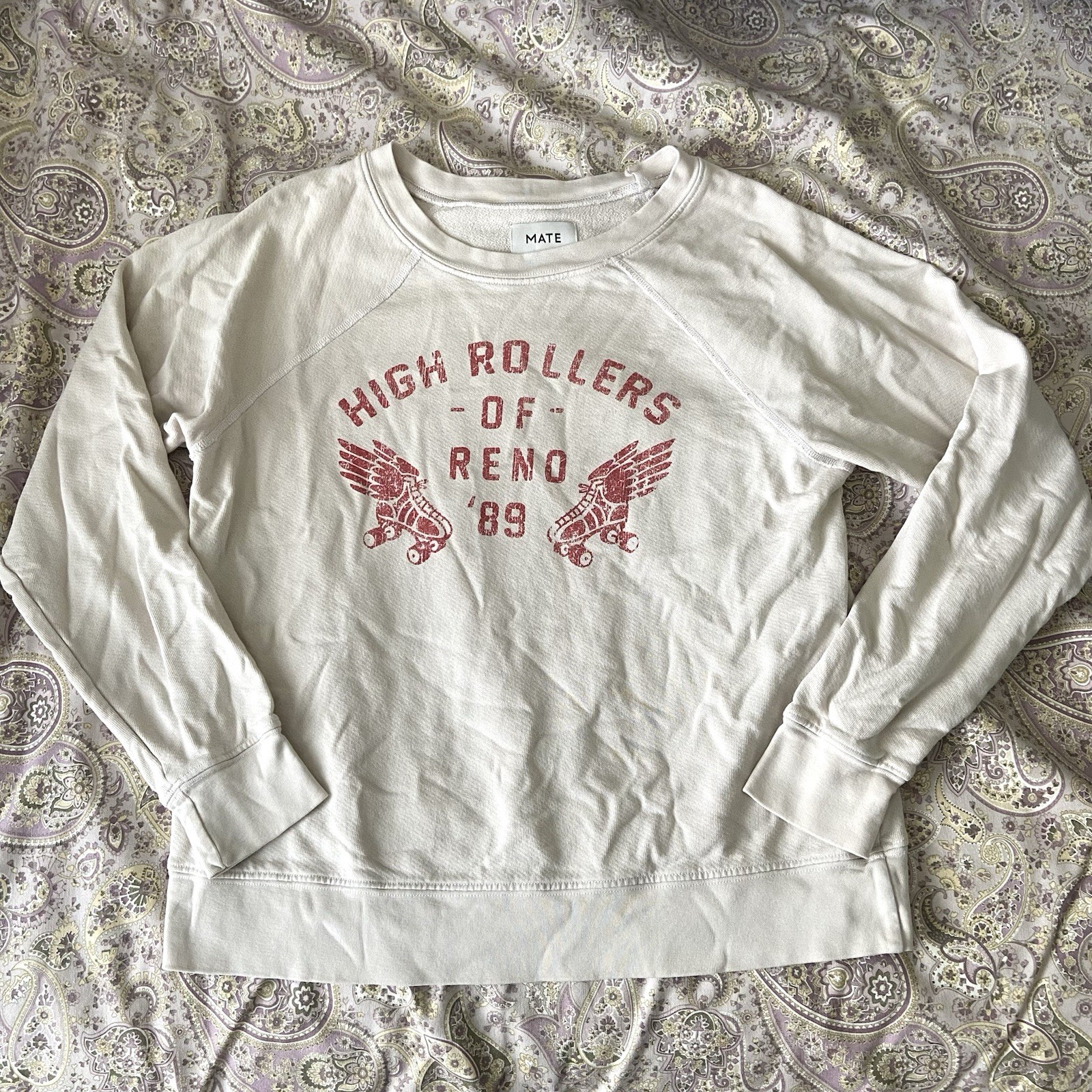 Mate The Label Lightweight Cream Sweatshirt Size M 100% Organic Cotton Lounge