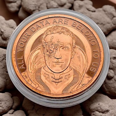 2019 Silver Shield Zuckerborg ''All Your Data Are Belong to Us'' 1 Oz .999 Copper