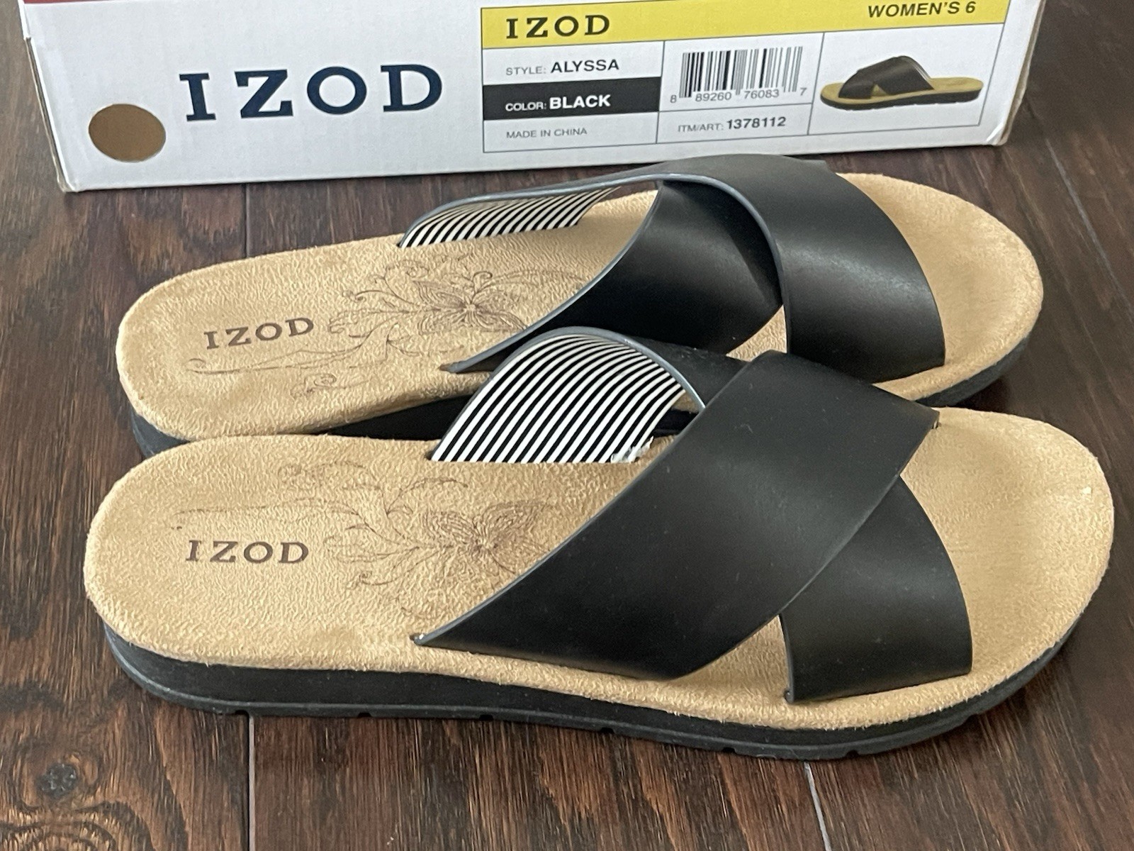 APL IZOD Sandalo Donna Alyssa Strap ~ Nero Donna Taglia 6 NUOVO