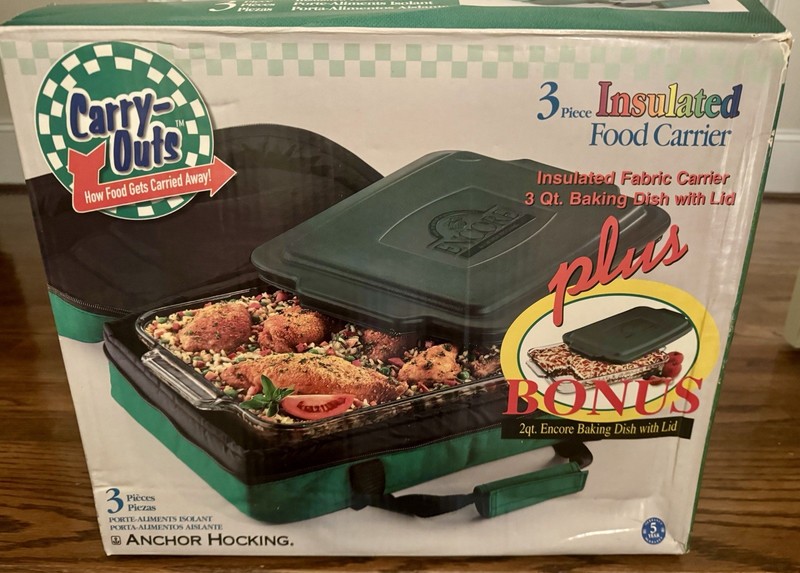 Carry-Outs 3 Piece Insulated Food Carrier Plus Bonus - New In Box