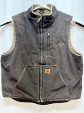 Carhartt Dark Brown Canvas Vest V33 DKB Sherpa Lined Men's Large