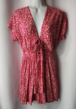 CDM FLORAL MINI SUN DRESS M RED W/ WHITE FLOWERS