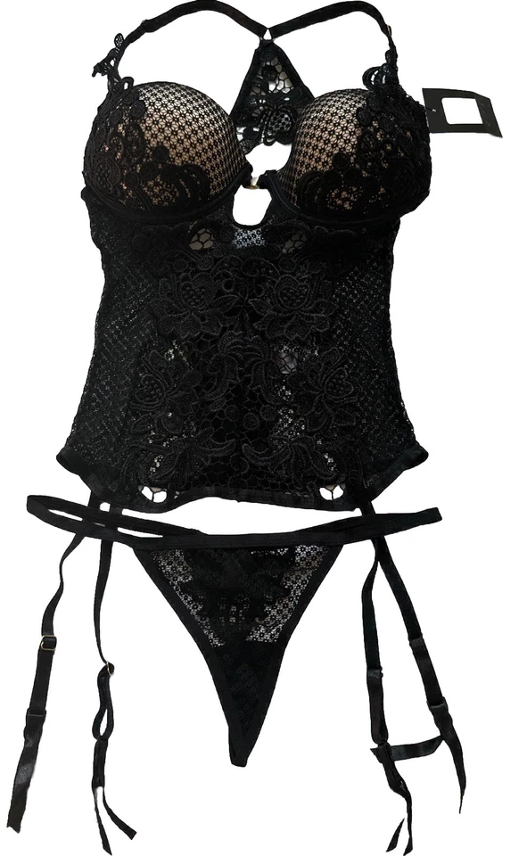 Conjunto de sujetador y braguita corsé Frederick’s of Hollywood negro nuevo con etiquetas Foto 3 de 4