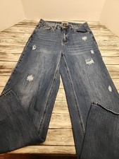 Womens Sound Girl Size 9 Distressed Wide Leg Jeans Medium Wash 29 X 31"