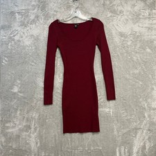 Windsor Ribbed Knit Mini Dress Womens S Burgundy Long Sleeve Bodycon Scoop Neck