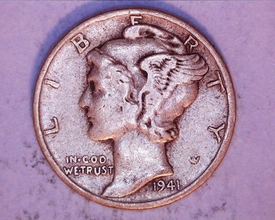 1941  Mercury Head Silver Dime BELOW FINE COND.**214-6B