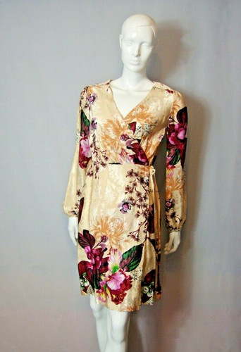 NEXT FLORAL SHIMMER MULTI COLOUR LONG SLEEVE WRAP DRESS Sizes 8,10,12,14 - Picture 2 of 7