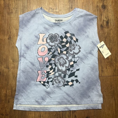 OshKosh Girls Sleeveless Shirt Size 7/7A Blue 100% Cotton Love and Flower - Picture 16 of 24