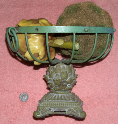 VTG Plaster Metal Artichoke Basket w Artificial Plastic Fake Vegetables Broccoli