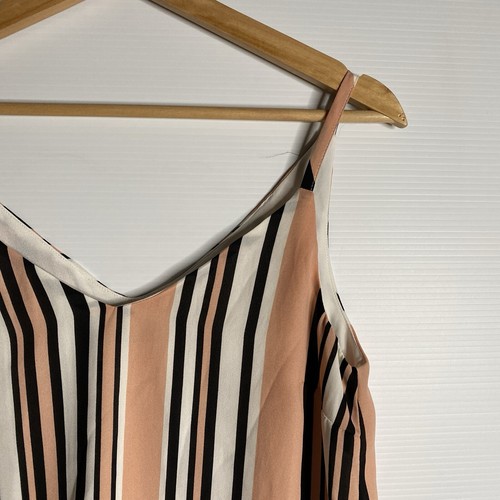 Decjuba Top Blouse Women Black Peach White Stripes Strappy Camisole Lined Casual - Picture 8 of 15