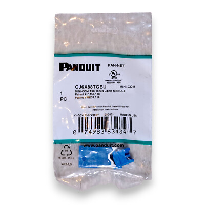 Panduit Cat6a CJ6X88TGBU  Mini-Com RJ45 TG 10GIG Jack Module Blue 