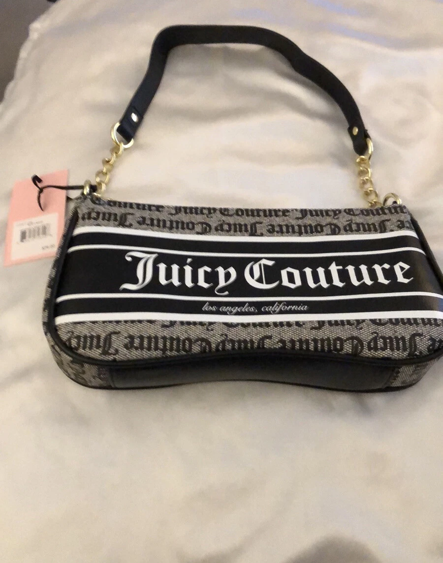 Juicy Couture Black Beige Fashionista Faux Leather Shoulder Bag NWT