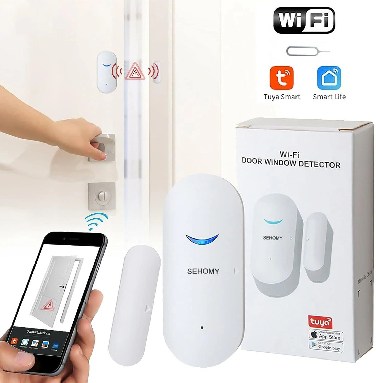 NEW 8 Sehomy WiFi SMART DOOR WINDOW CABINET FRIDGE SECURITY ALARM SENSORS - NIB