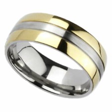 Traditional Gold PVD Plated Titanium Wedding Band Casual Ring 8mm