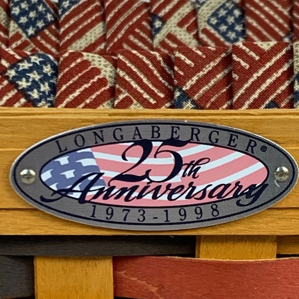 Longaberger 25th Anniversary Basket 1973-1998 Collector American Flag Liner - Image 2 of 4