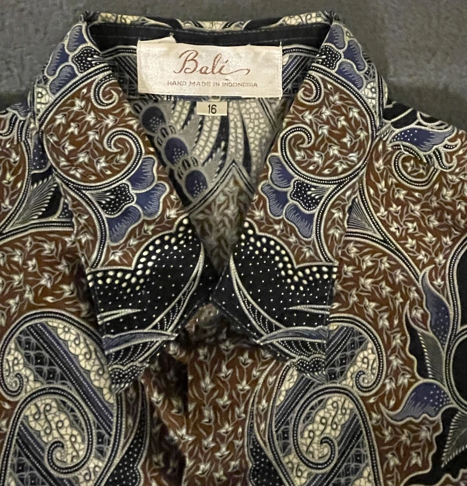 Vintage Bali Hand Made In Indonesia Men’s Button Down Short Sleeve Shirt Size 16 - Image 2 of 4