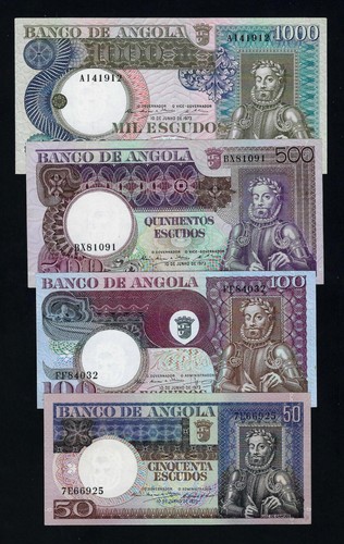 Portugal Angola SET 50 + 100 + 500 + 1000 ESCUDOS 1973 AU-UNC - 第 1/2 張圖片