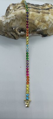 ARMBAND SILBER TENNIS RAINBOW GOLD MM 3 UNISEX 4 KRALLEN CM 18 EXPLOIT