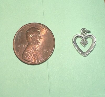 Sterling Silber Herz Anhänger mit einem Diamanten geprüft schön Vintage