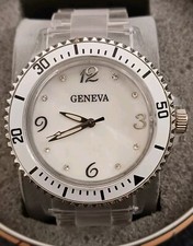 Geneva Ladies Analog Watch, 40mm, With Clear Wrist Band
