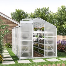 Walk-In Garden Greenhouse Heavy Duty Aluminum Frame Polycarbonate w/ Roof Vent
