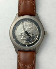 Men's 35mm Croton Watch 2001 New York Statehood Quarter w/ Brown Leather Band