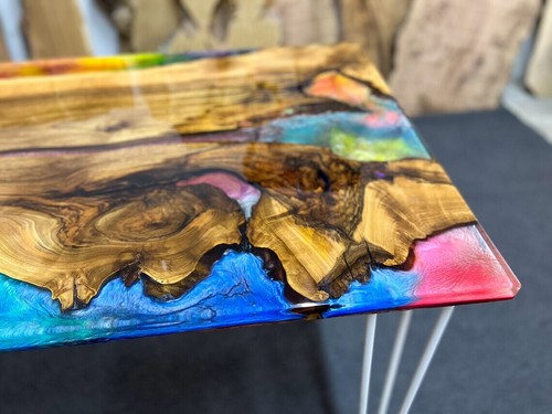 Multicolor Epoxy Resin Walnut River Table, Dining Table, Kitchen Table Counter - Picture 4 of 13