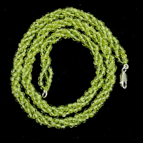 18" Natural Peridot Twisted Necklace Sparkling Green Beads 925 Silver Clasp - Picture 13 of 15