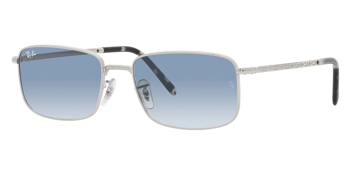 Ray Ban Rectangle Sunglasses 0RB3717 003 3F 57 Silver Frame Blue