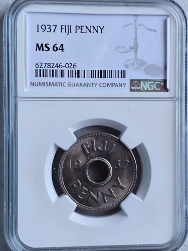 Fiji 1 Penny 1937 NGC MS 64