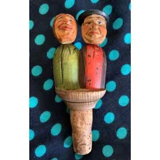 Vintage bottle stopper cork carved wood black forest
