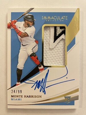 Monte Harrison 2021 Immaculate RPA Rookie Auto Jersey Logo Patch 24/99 Marlins