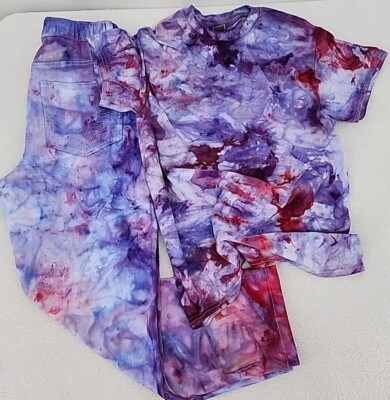 Aerie Women's Small Stretch Waist Casual Ice Tie Dyed Pants With Matching Shirt