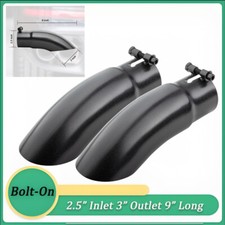 Black Stainless Steel Exhaust Tip 2.5 Inlet -3 Outlet -9 Long Bolt-on Set 2pc