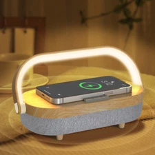 4 in 1 Bedside Table Lamp with Wireless Charger, Portable Bluetooth Speaker, Pho