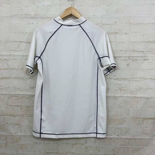 Land’s End Swim Top Boys Size XL White Rash Guard Navy Detail Stitching - Picture 4 of 8