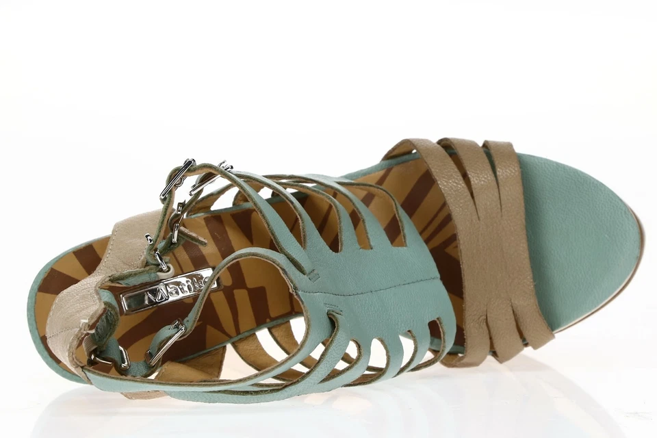 Sandalias de tacón MATIKO para mujer color topo cuero menta hebilla cuña correa al tobillo talla 38 Foto 3 de 4