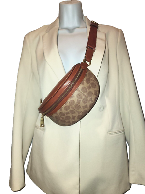 coach beige belt bag in signature canvas